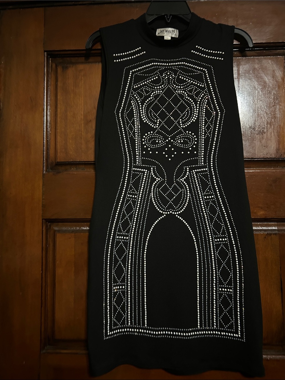 Say What? Black Sleeveless Bodycon Dress with Silver Stud Pattern
